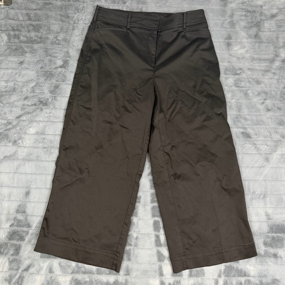 Chico's Black Wide Leg Cropped Pants Womens Size 1.5 US 10 Cotton Blend Stretch